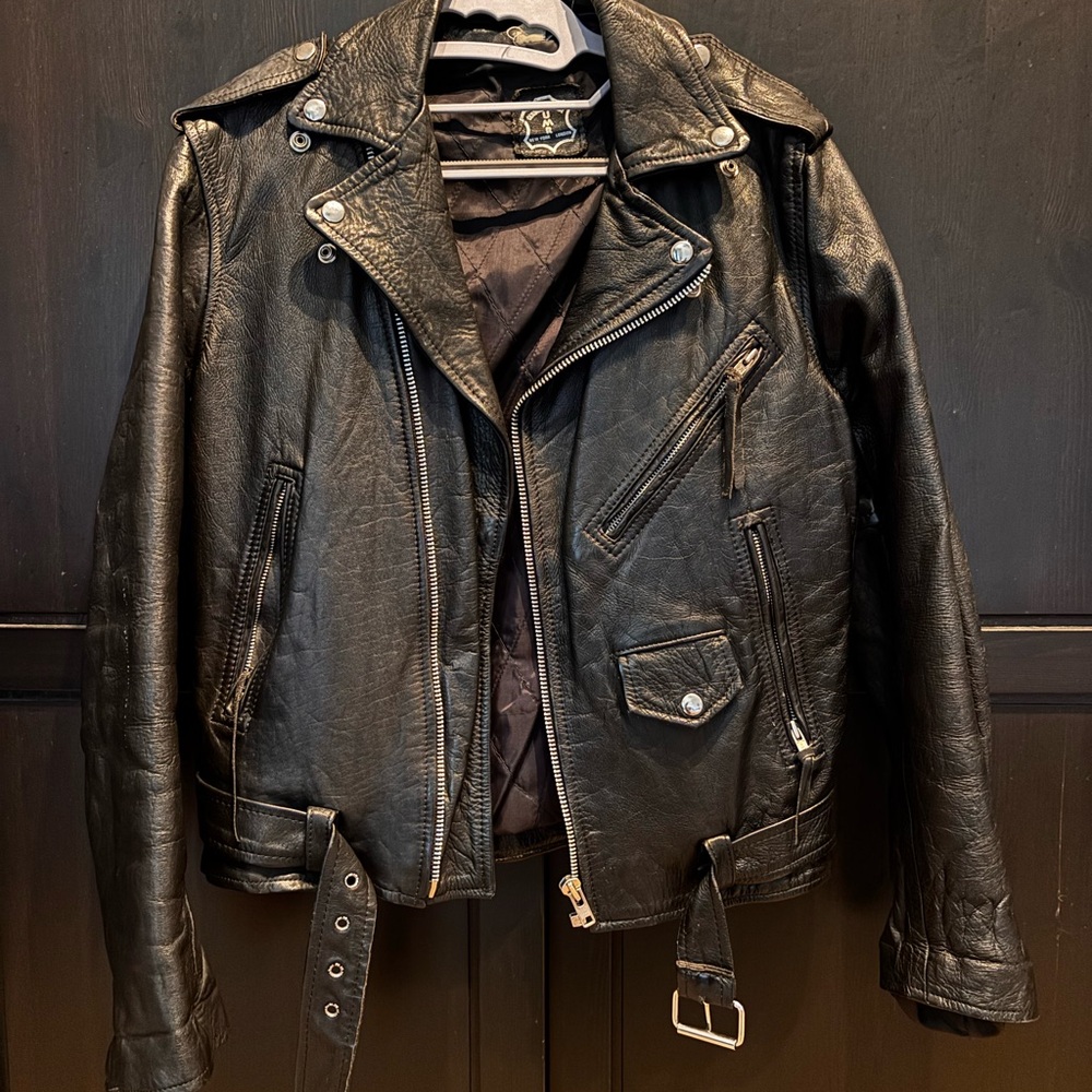 Vintage UMR  Black 100% cowhide Leather Motorcycle Jacket - Women/Men